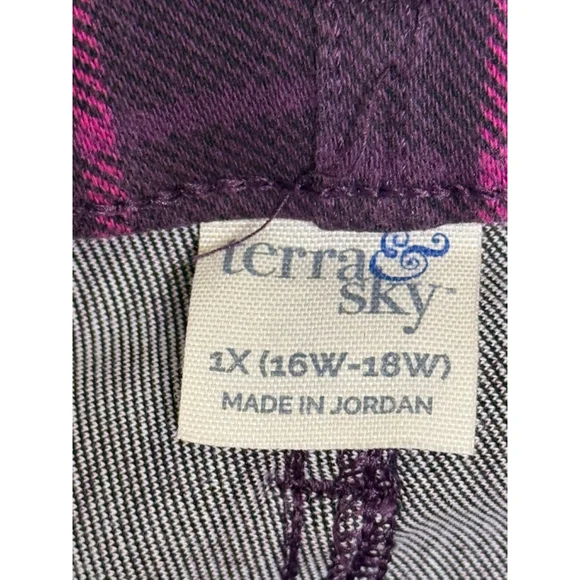 Terra & Sky Plus 1X Purple Black Plaid Leggings - Picture 7 of 8